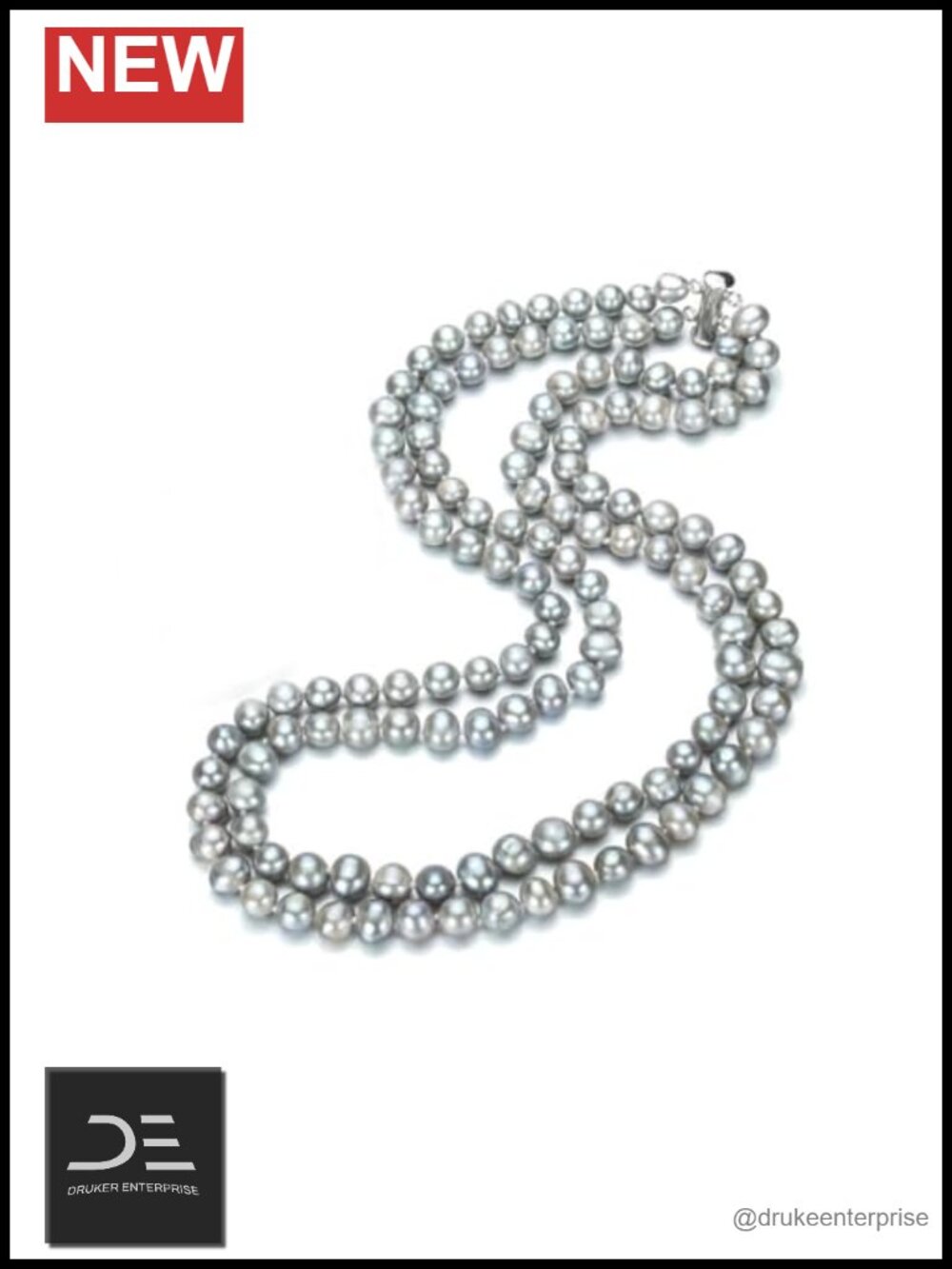 Double Strand Freshwater Pearl Necklace 7-8mm Grey Pearls Sterling Silver Clasp
